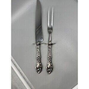 Sterling Silver Roast Meat Carving Set 2 Pc Fork Knife Lily by Frank Whiting